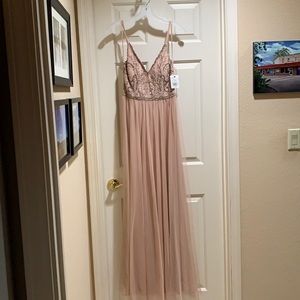 Blush floor length bridesmaid dress